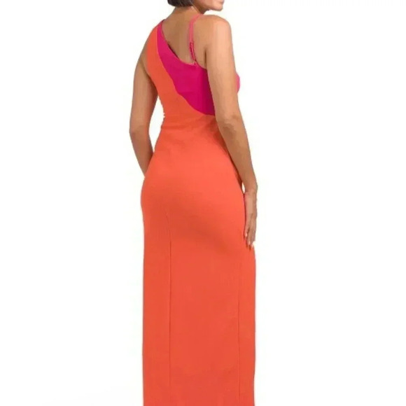 Color Block Phoenix One Shoulder Dress Color: Pink/Apricot) - Picture 2 of 2